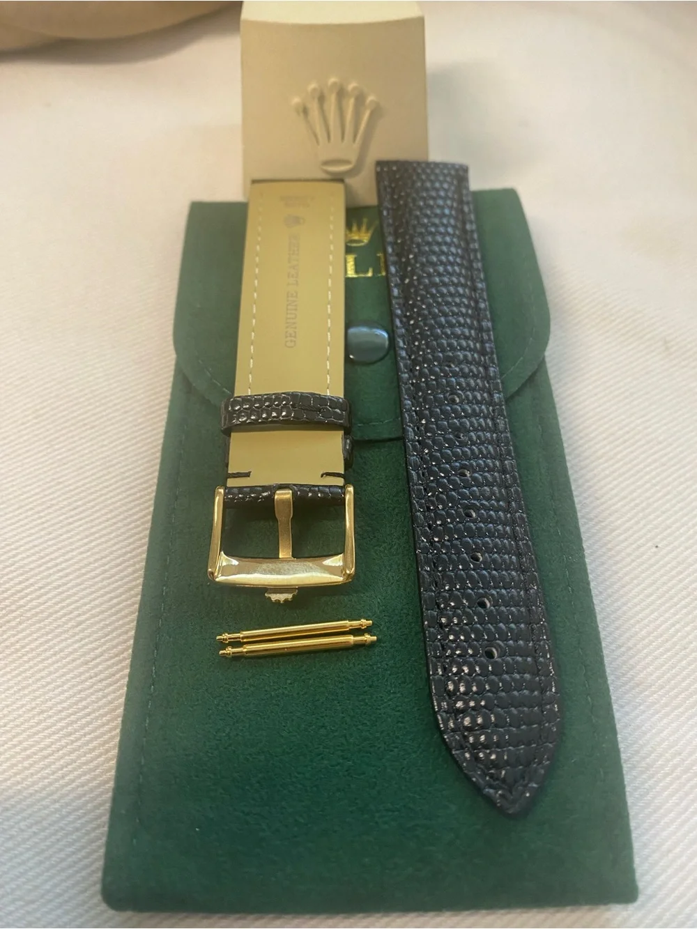 Vintage Rolex Lizard-Textured Leather Watch Strap with Gold Plated Buckle 19mm